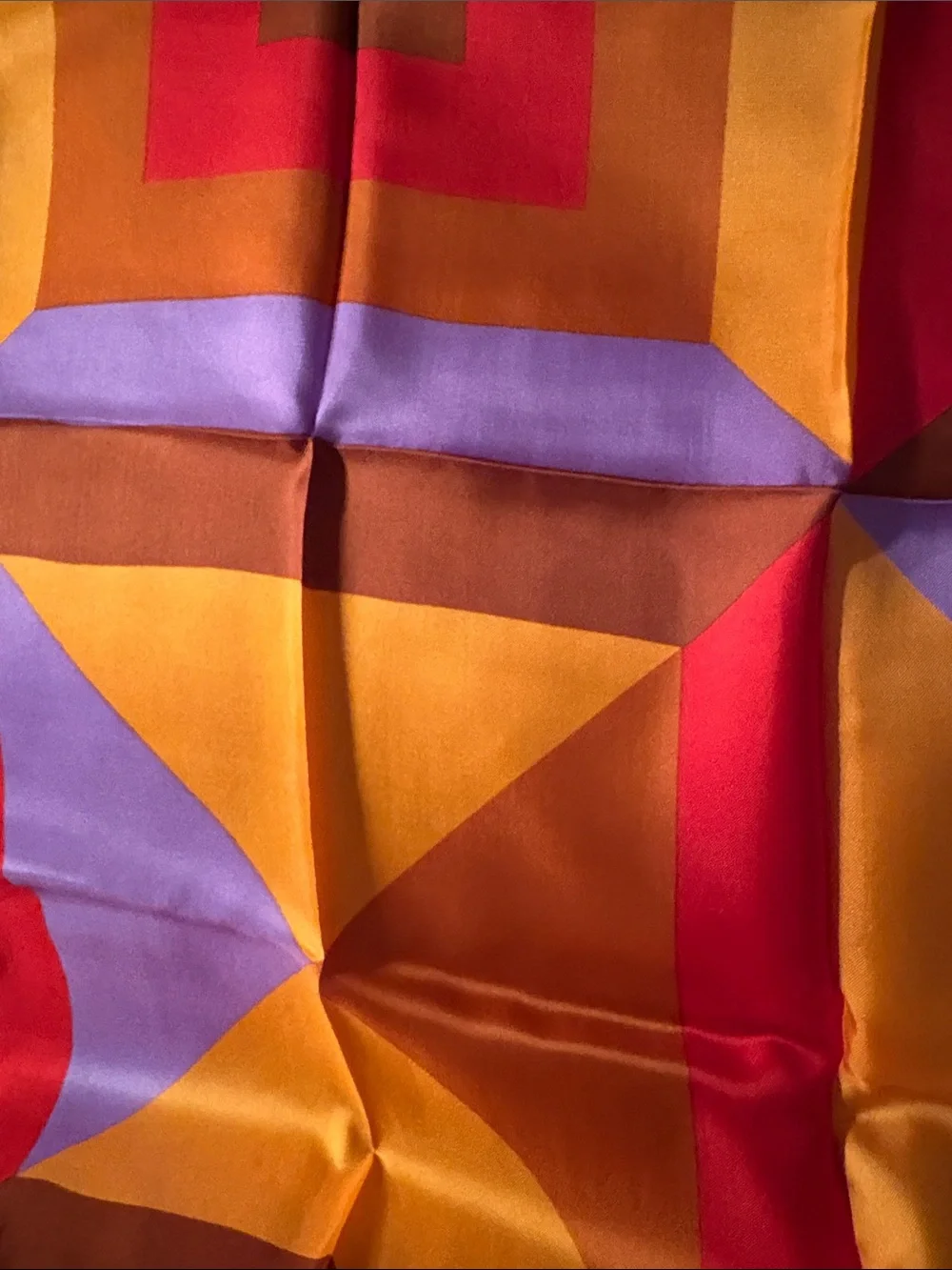 Geometric all  Silk Square Scarf in Orange, Red & Purple cravenette by mode make